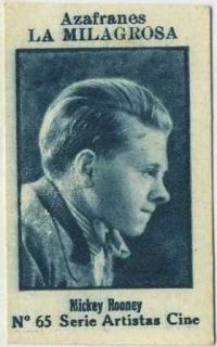 Mickey Rooney Vintage Movie Star Paper Stock Trading Card from Spain