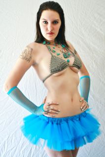 Turquoise Blue Ballet Micro Mini Cyber Rave Dance Tutu Tulle Skirt All