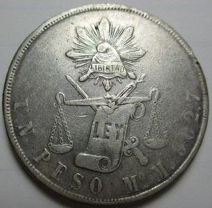 1872 MO M Mexico Silver Peso VF