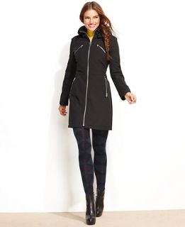 Miss Sixty Coat, Hooded Knit Trim Multi Zipper   Womens Coats