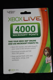 Microsoft Xbox 360 Live 4000 Points Factory SEALED Game Card