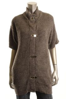 Michael Kors New Gray Waffle Hinge Clip Short Sleeve Cardigan Sweater