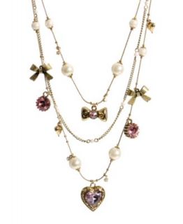 Betsey Johnson Necklace, Gold Tone Glass Crystal Multi Charm Scooter