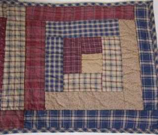 Country Burgundy Navy Tan Plaid Millsboro Quilted Table Runner 13x36