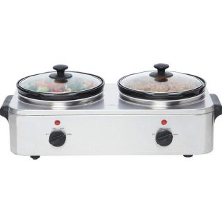 Double Slow Cooker Stainless Steel + Food Warmer Buffet Server ~ 2