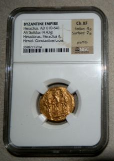 610 641 Ad Gold Solidus Byzantine Heraclius NGC Choice Extra Fine
