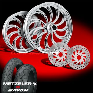 Calypso Chrome 21 Wheels Tires Dual Rotors for 2009 13 Harley Touring