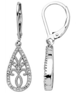 Diamond Earrings, Sterling Silver Diamond Flower Drop Earrings (1/5 ct
