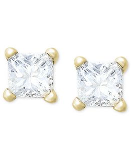 Diamond Earrings, 10k Gold Princess Cut Diamond Stud Earrings (1/5 ct