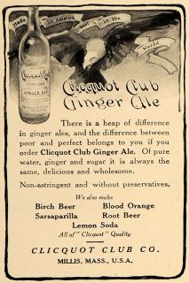 1909 Ad Clicquot Club Company Millis Ginger Ale Soda   ORIGINAL