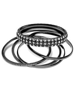 GUESS Bracelets, Set of 5 Hematite Tone Glass Crystal Bangle Bracelets