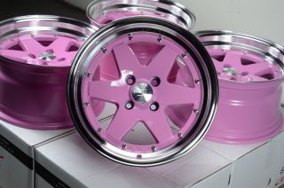 15x8 4x100 Pink Effect Rims Low Offset Polished Lip Miata Cabrio Alloy