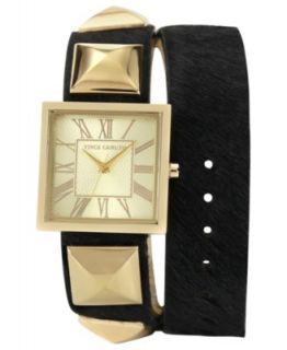 Vince Camuto Watch, Womens Black Pony Hair Leather Double Wrap Strap