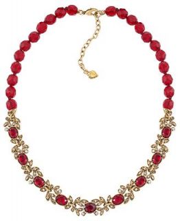 Carolee Necklace, Gold Tone Red Glass Frontal Necklace