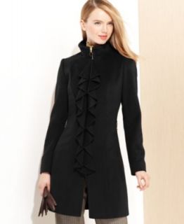 DKNY Ruffled Stand Collar Wool Blend Coat, also available in petite
