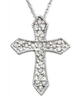 Diamond Necklace, 14k Gold Cross Diamond Pendant (1/4 ct. tw