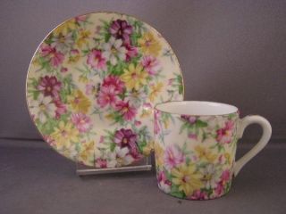 Vintage Porcelain Chintz Tall Cups and Saucers 5