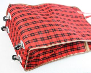 Red Plaid Travel Suitcase Travel Bag w Wheels Great Condition