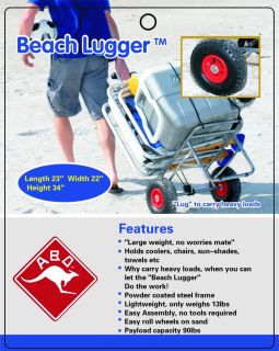 Abo Gear Beach Lugger Folding Wheeled Beach Utility Cart Wagon Trolley