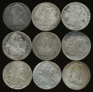 Silver 8 Reales 1785 1812 Most Mexico Many Chopmarks 