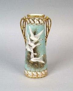 Nippon Flying Swan Jeweled Vase with Moriage Trim