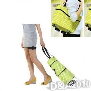 Oxford Fabric Dual Folding Wheeled Shopping Tote Bag Handbag Purse