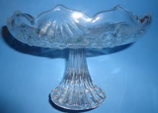 Glass Crystal Pedestal Candy Dish 3 D Design Scalloped Edge Vintage