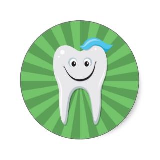 Clean green happy cartoon tooth with tooth paste stickers