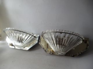 Vtg Art Deco Mirrored Slip Glass Shades Sconces Mid Century Wall Lamps