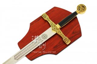 45 Golden Excalibur King Medieval Crusader Sword with Wall Plaque