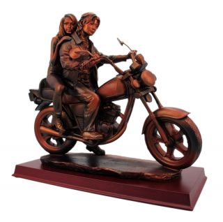 Hold on Tight` Copper Finish Asian Couple on Motorcycle Statue