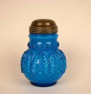 Northwood Art Glass Turquoise Blue Umbrella Leaf Sugar Shaker Antique