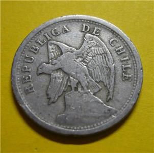 1923 Chile 20 Centavos Twenty Cents World Coin Circulated 486