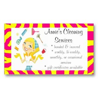 Cleaning services maid business card yellow