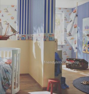 06€/m² Piraten Tapete Gestreift blau weiß Kinder Zimmer Bambino