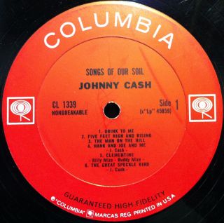 JOHNNY CASH songs of our soil LP VG+ CL 1339 Vinyl 1959 in Shrink Mono