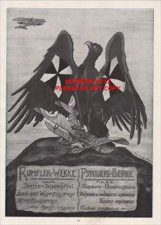 Kampfflugzeug Wasserflugzeug Flieger 1916 Reklame XXL Rumpler Werke