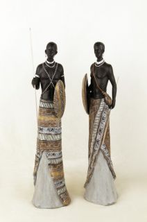 Afrikakrieger, 2 teiliges Set, 13 x 11 x 50 cm, grau/braun