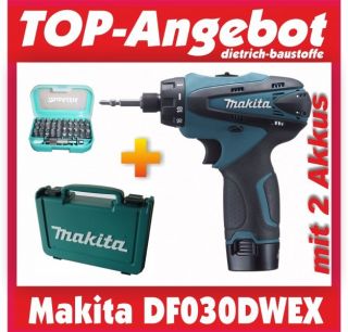 Makita Akkuschrauber DF030DWEX 10,8V Li Ion DF030DWE + 31 tlg. Bit Set