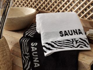 Saunatuch Frottee Badetuch mit Sauna Stickrei 100x180 cm Zebra Schwarz