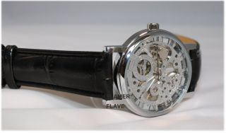 SILBER Automatik Armbanduhr Herren Luxus Uhr mechanisch Skelett