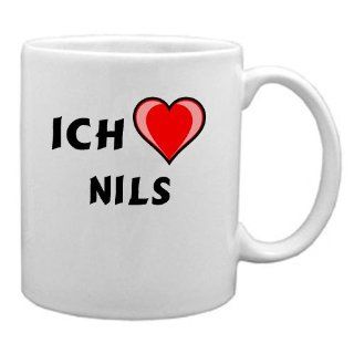 Keramische Tasse mit Ich liebe Nils Schrift Küche
