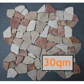 30 qm Marmor Bruch Mosaik Mix3 (rot braun beige) Baumarkt
