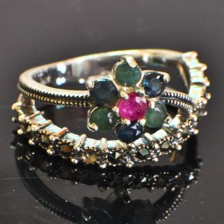 Natuerliche Smaragd Rubin Saphir Markasit 925er Silber Ring 51 16 2 mm