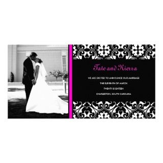 311 HOT PINK DAMASK WEDDING PHOTO CARD