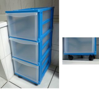 Rollcontainer Rollwagen Organizer mit 3 Schubladen aus Kunststoff blau