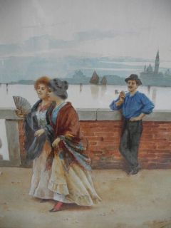 Gemälde Aquarell Jugendstil Italien Venedig ? Romolo Tessari (1868