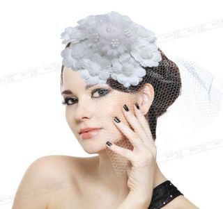 Zuchtperle Organza Schleier weiß Blume Minihut Haarspang Haarklammer