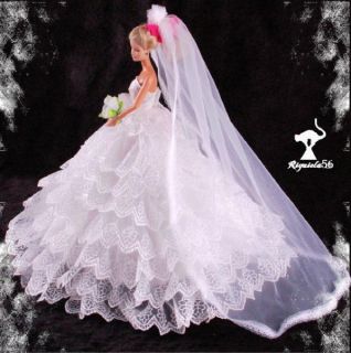 Traumhaftes Kleid Luxus Brautkleid for Prinzessin Barbie Puppe +lang