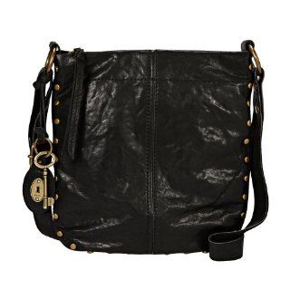 FOSSIL Damen Handtasche Umhängetasche aus schwarzem Leder mit Nieten